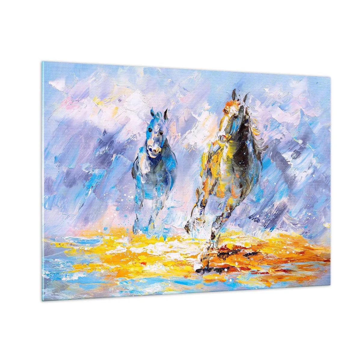 Billede på glas - Galopperer gennem det blanke skær - 100x70 cm