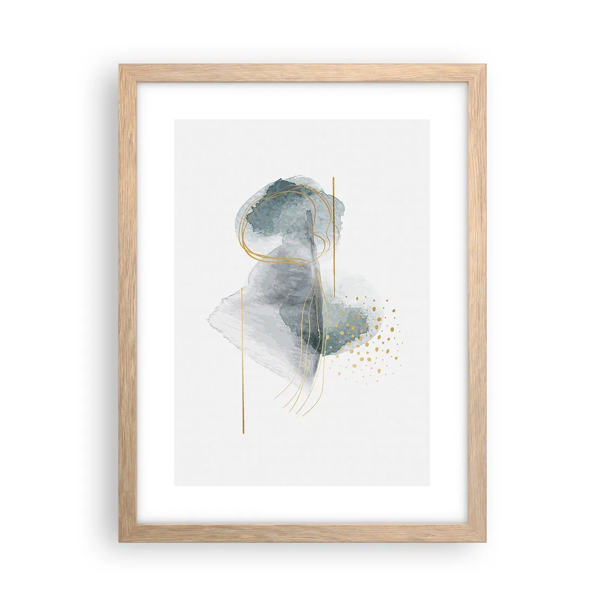 Plakat i ramme af lyst egetræ - Om forholdet mellem grå og guld - 30x40 cm