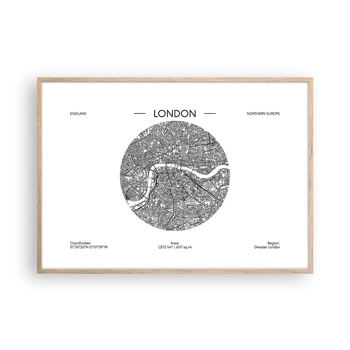Plakat i ramme af lyst egetræ - Londons anatomi - 100x70 cm