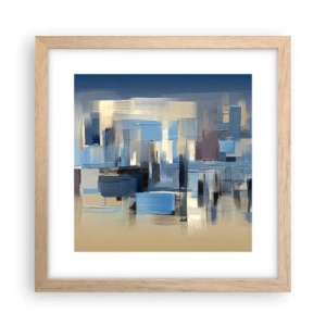 Plakat i ramme af lyst egetræ - Blå konstruktion - 30x30 cm