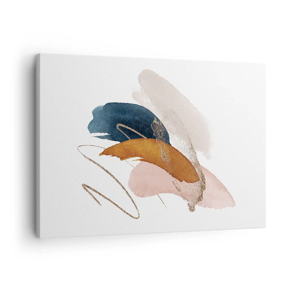 Lærredstryk - Billede på lærred - Abstrakte streger i pastelfarver med gulddetaljer - 70x50cm - Bevinget sammensætning - Moderne vægdekoration til stue og soveværelse ARTTOR