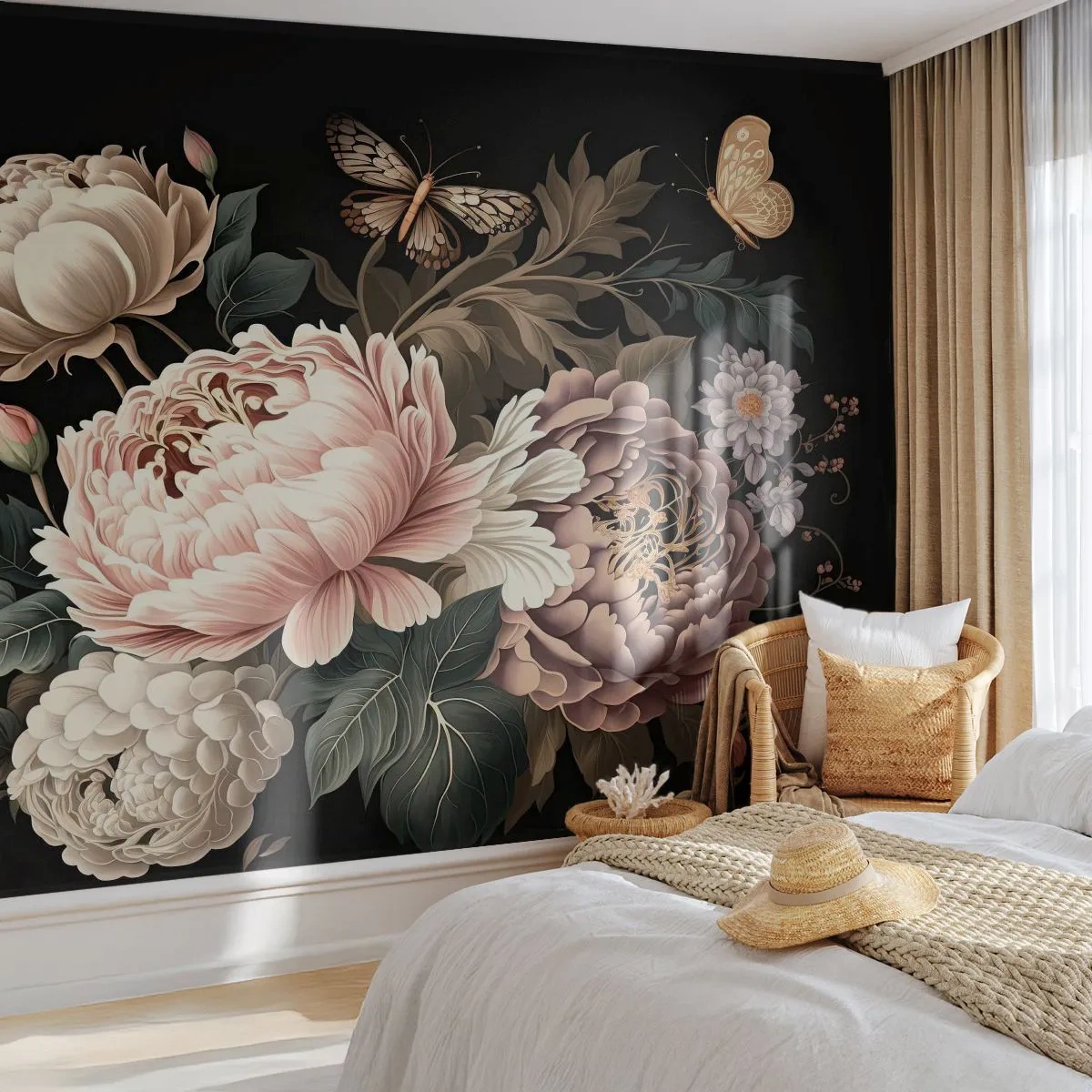 Fototapet Premium Canvas - I barok stil - Botanik, Blomster, Shabby Chic - 200x140 cm