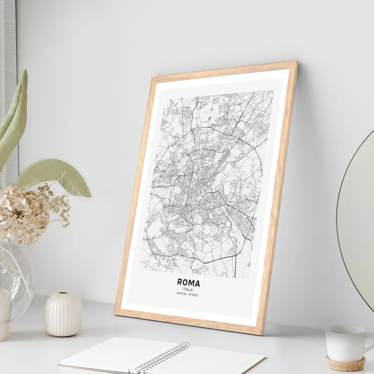 Plakat i ramme af lyst egetræ - Romersk cirkel - 70x100 cm