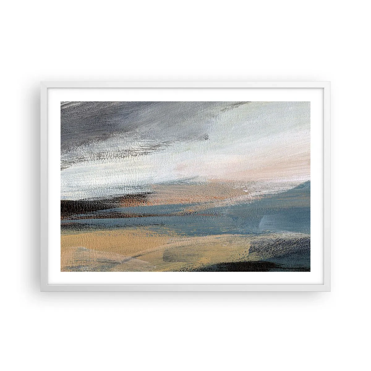 Plakat i hvid ramme - Abstraktion: nordligt landskab - 70x50 cm