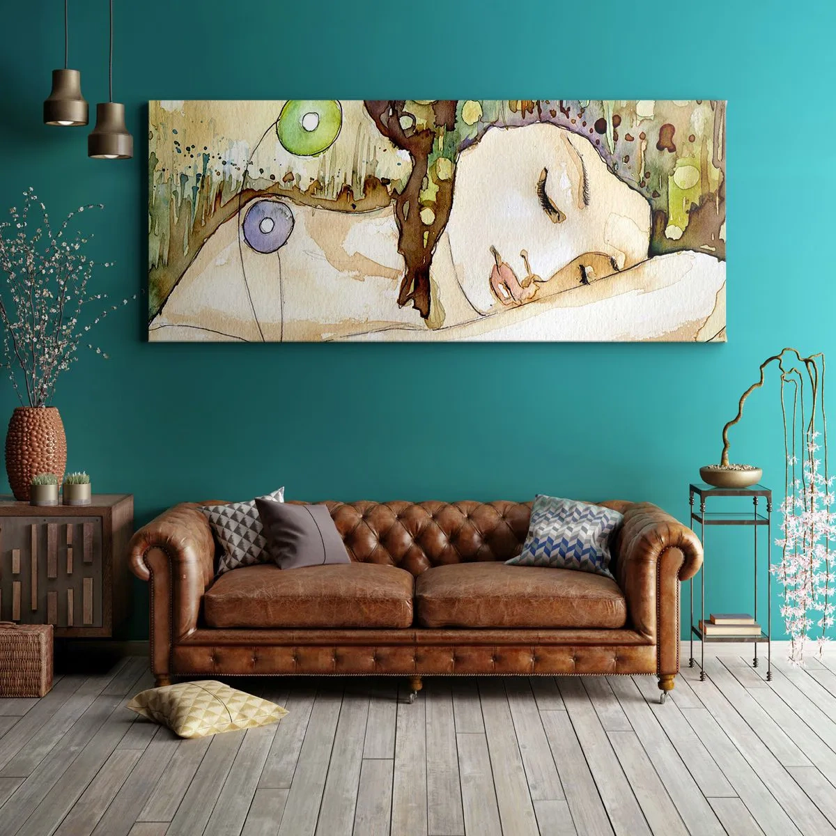 Lærredstryk - Billede på lærred - Smaragd-violet drøm - 120x50 cm