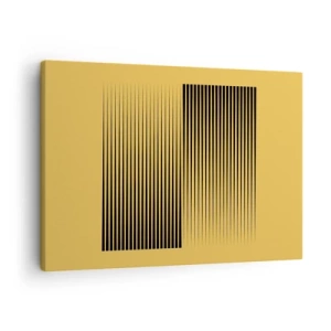Lærredstryk - Billede på lærred - Lodrette sorte linjer på en gul baggrund - 70x50cm - Modsætningernes kvadrat - Moderne vægdekoration til stue og soveværelse ARTTOR