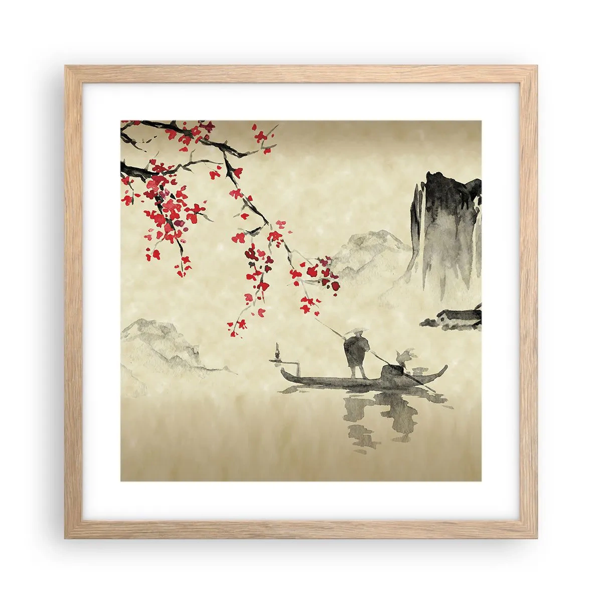 Plakat i ramme af lyst egetræ - I kirsebærblomsternes land - 40x40 cm