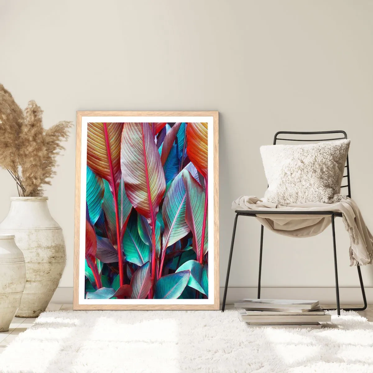 Plakat i ramme af lyst egetræ - Farverigt krat - 61x91 cm