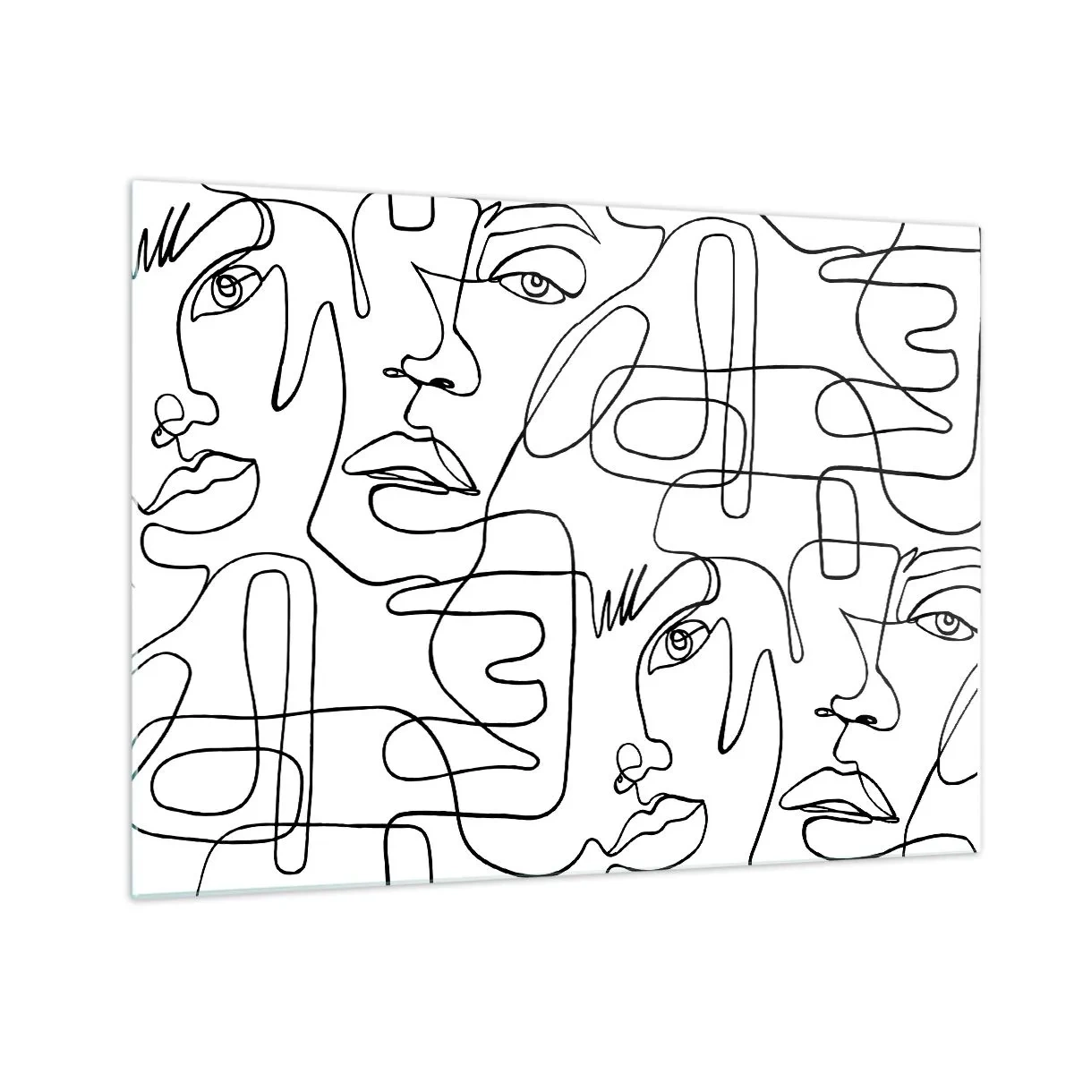 Billede på glas - Sort-hvid stregtegning af ansigter - 70x50cm - I sammenfiltrede følelser - Moderne vægdekoration til stue og soveværelse ARTTOR