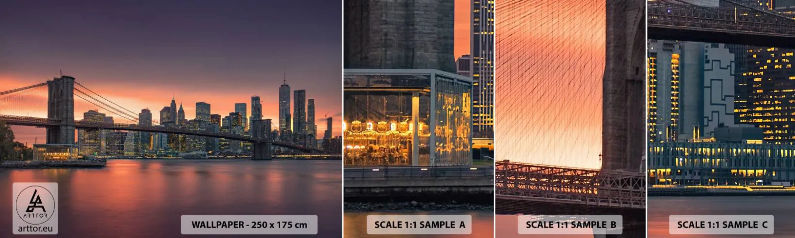 Fototapet Prøve Standard Eco - Sænket i lilla stilhed - New York, By, Brooklyn Bridge - 100x30 cm