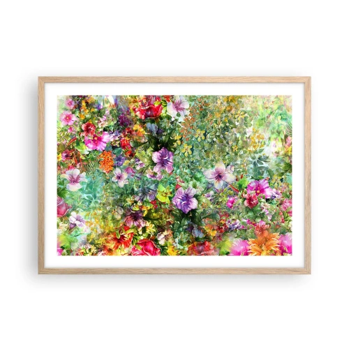 Plakat i ramme af lyst egetræ - Ind i blomsterne ved fortabelse - 70x50 cm