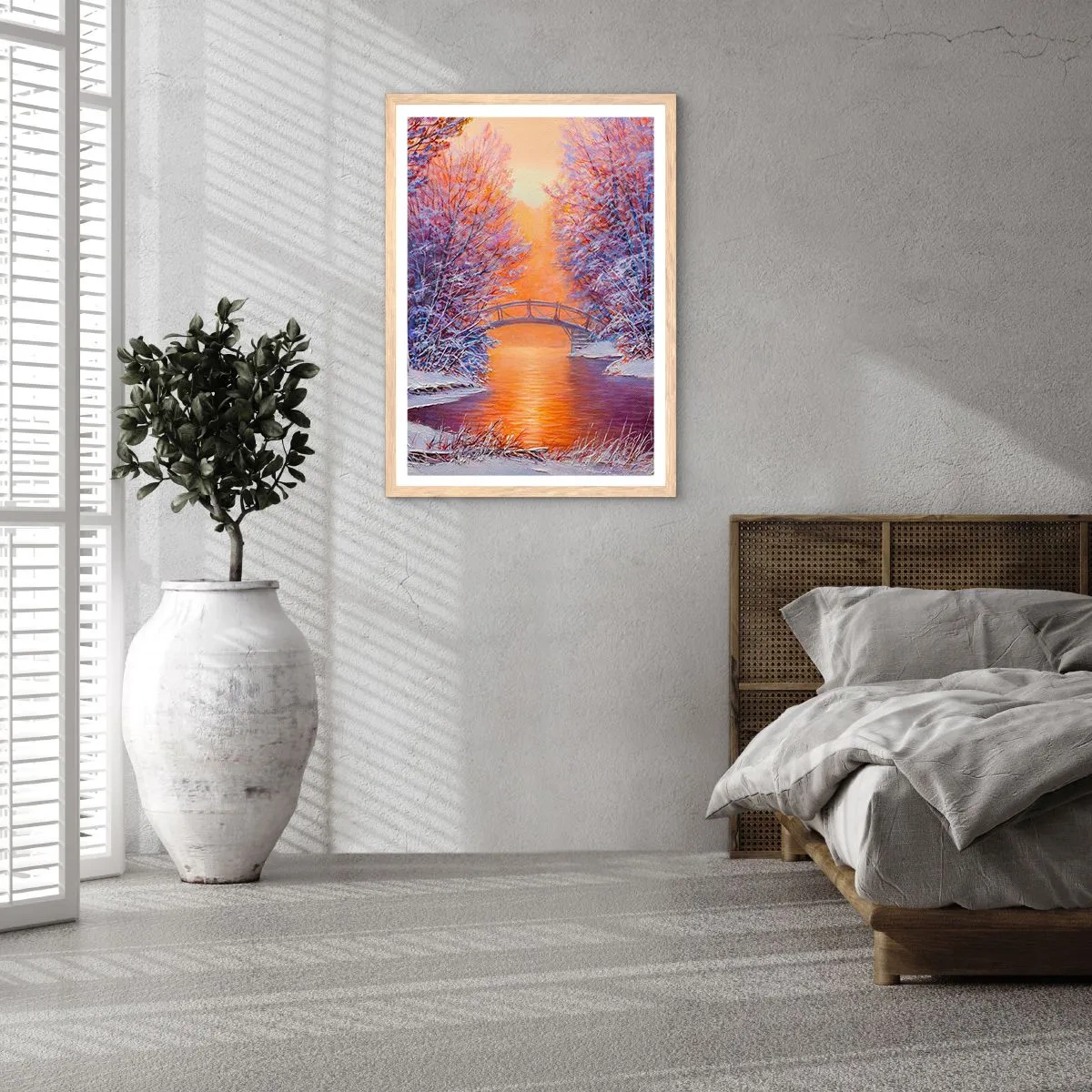 Plakat i ramme af lyst egetræ - Lad os mødes her - 50x70 cm