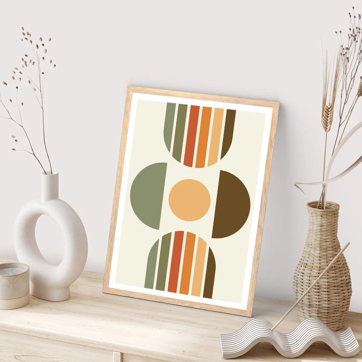 Plakat i ramme af lyst egetræ - I jordfarver - 50x70 cm