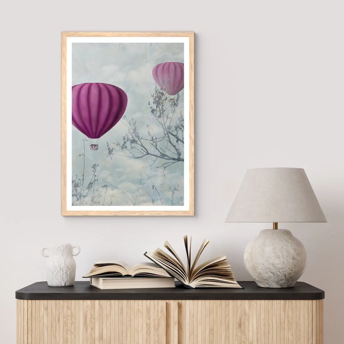 Plakat i ramme af lyst egetræ - Som skibe på himlen - 30x40 cm