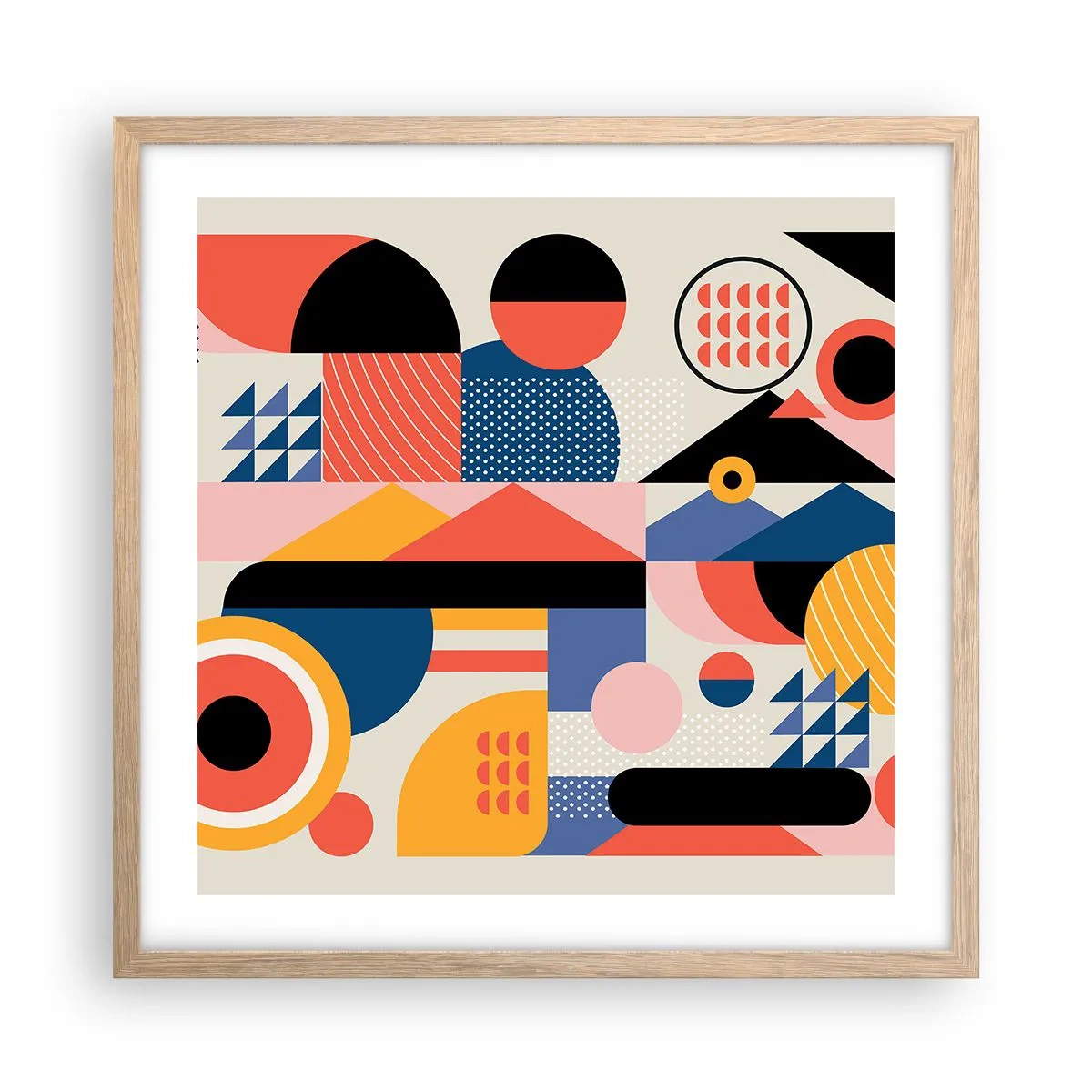 Plakat i ramme af lyst egetræ - Komposition: Leg - 50x50 cm