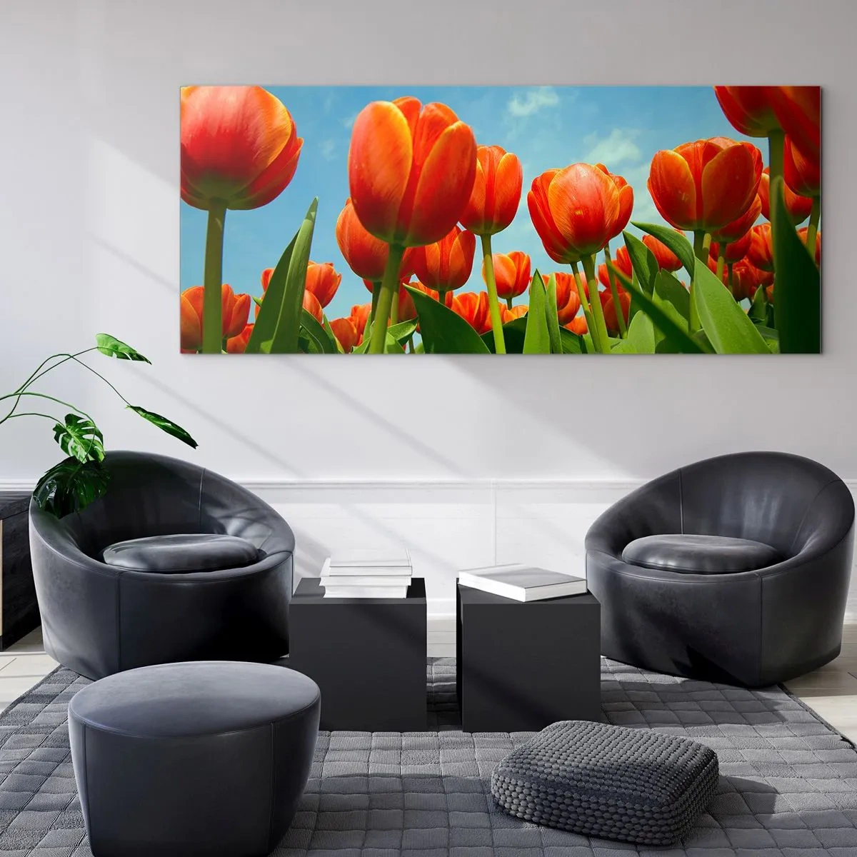Billede på glas - Bortset fra den blå himmel behøver de intet i livet - 90x30 cm