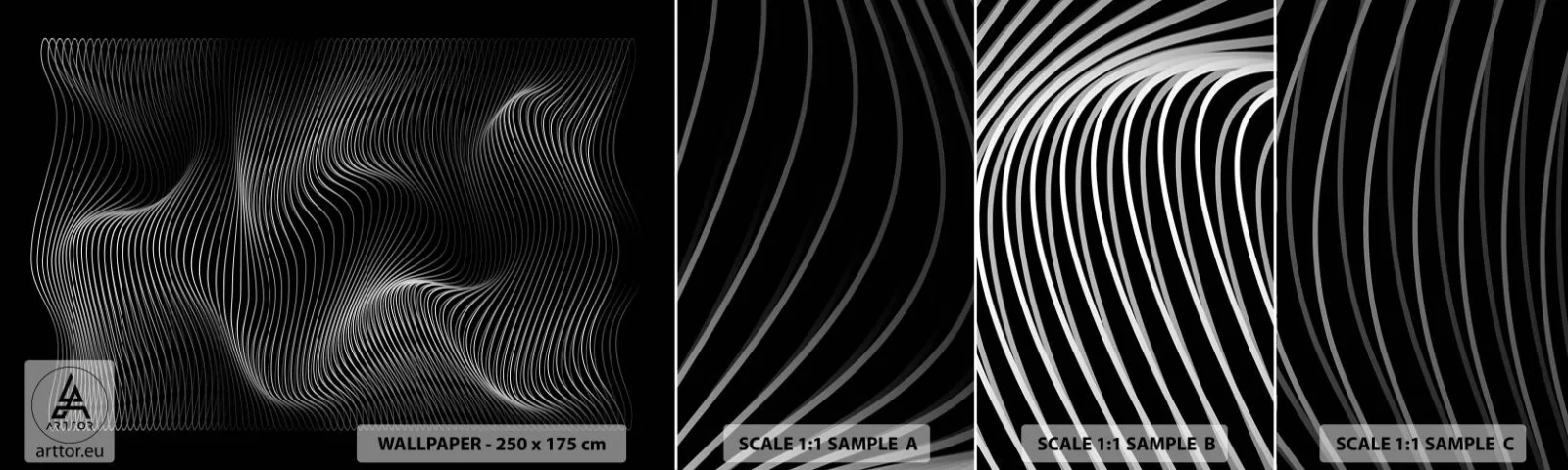 Prøve Fototapet Selvklæbende Deluxe Sticker - Lysets dans i rummet - 3D, Linjer, Moderne - 100x30 cm