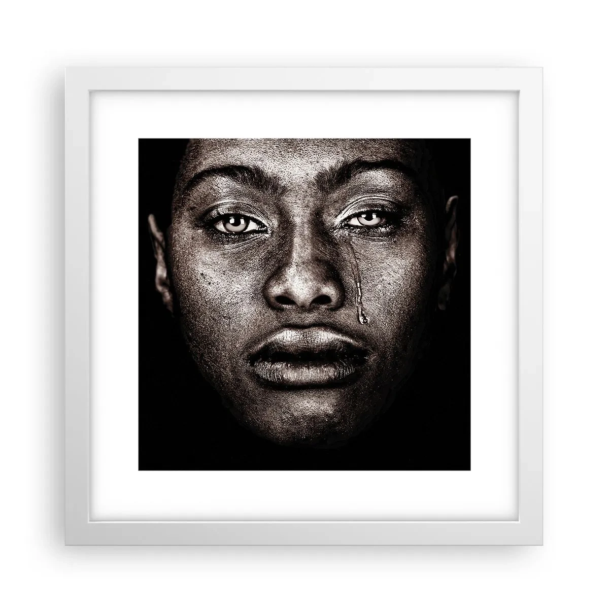 Plakat i hvid ramme - Én tåre - 30x30 cm