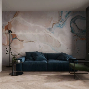 Fototapet Standard Eco - Blå slynger sig under det hvide - Abstraktion, Stykke, Moderne mønster - 500x350 cm