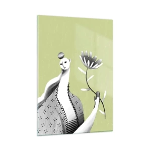 Billede på glas - Modernistisk portræt - holder en blomst - 50x70 cm