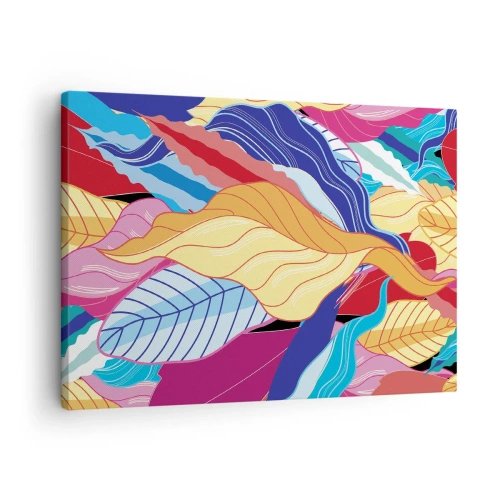 Lærredstryk - Billede på lærred - Farvestrålende blade skaber en dynamisk komposition - 70x50cm - Et farverigt rod - Moderne vægdekoration til stue og soveværelse ARTTOR