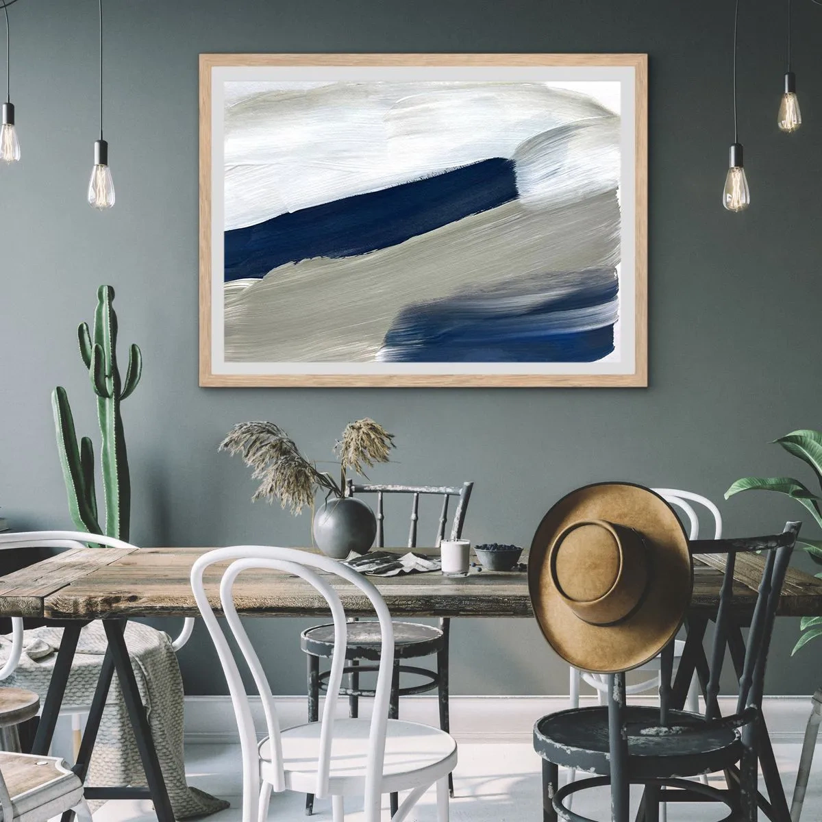 Plakat i ramme af lyst egetræ - Møde med det hvide - 91x61 cm