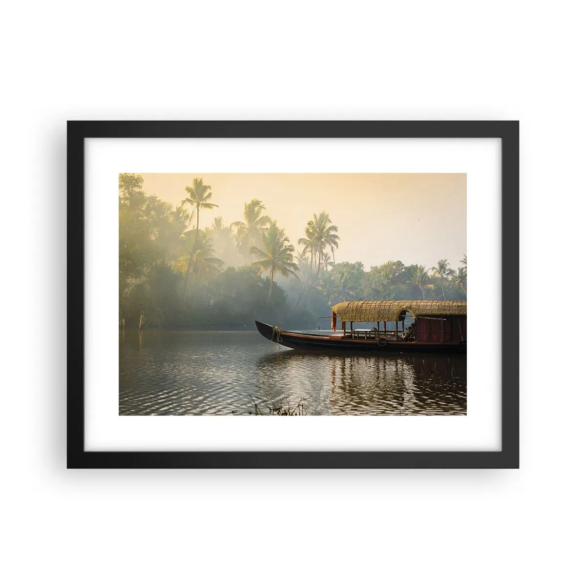 Plakat i sort ramme - Hus ved floden - 40x30 cm