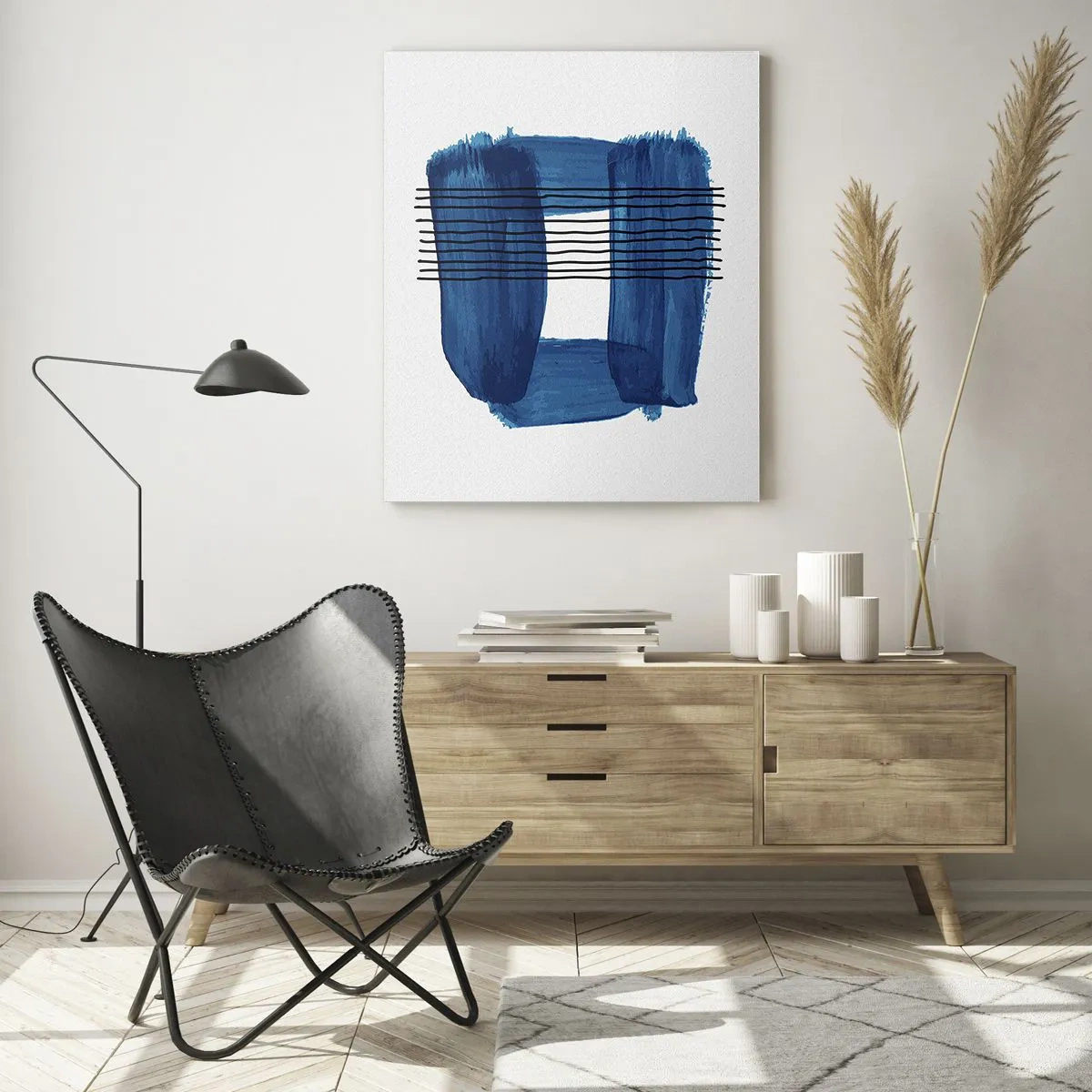 Billede på glas - Blå-sort sammensætning - 50x70 cm