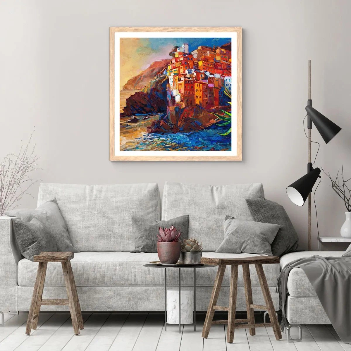 Plakat i ramme af lyst egetræ - Italiensk atmosfære - 50x50 cm