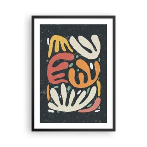 Plakat i sort ramme - Farverige organiske former på en mørk baggrund - 50x70cm - Komposition - jeg er ved at fange dig - Moderne vægdekoration til stue og soveværelse ARTTOR