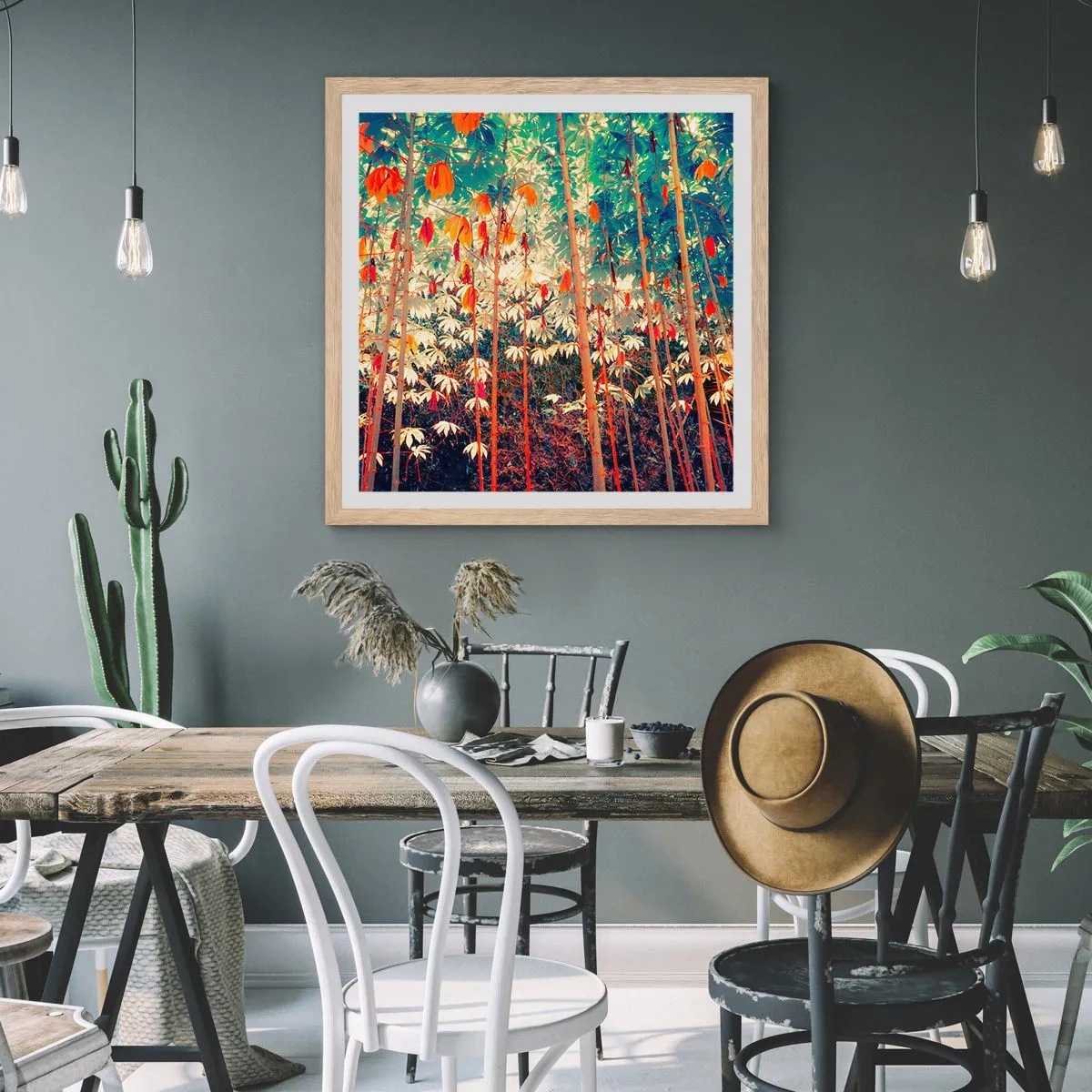 Plakat i ramme af lyst egetræ - Bladenes hemmelige liv - 50x50 cm