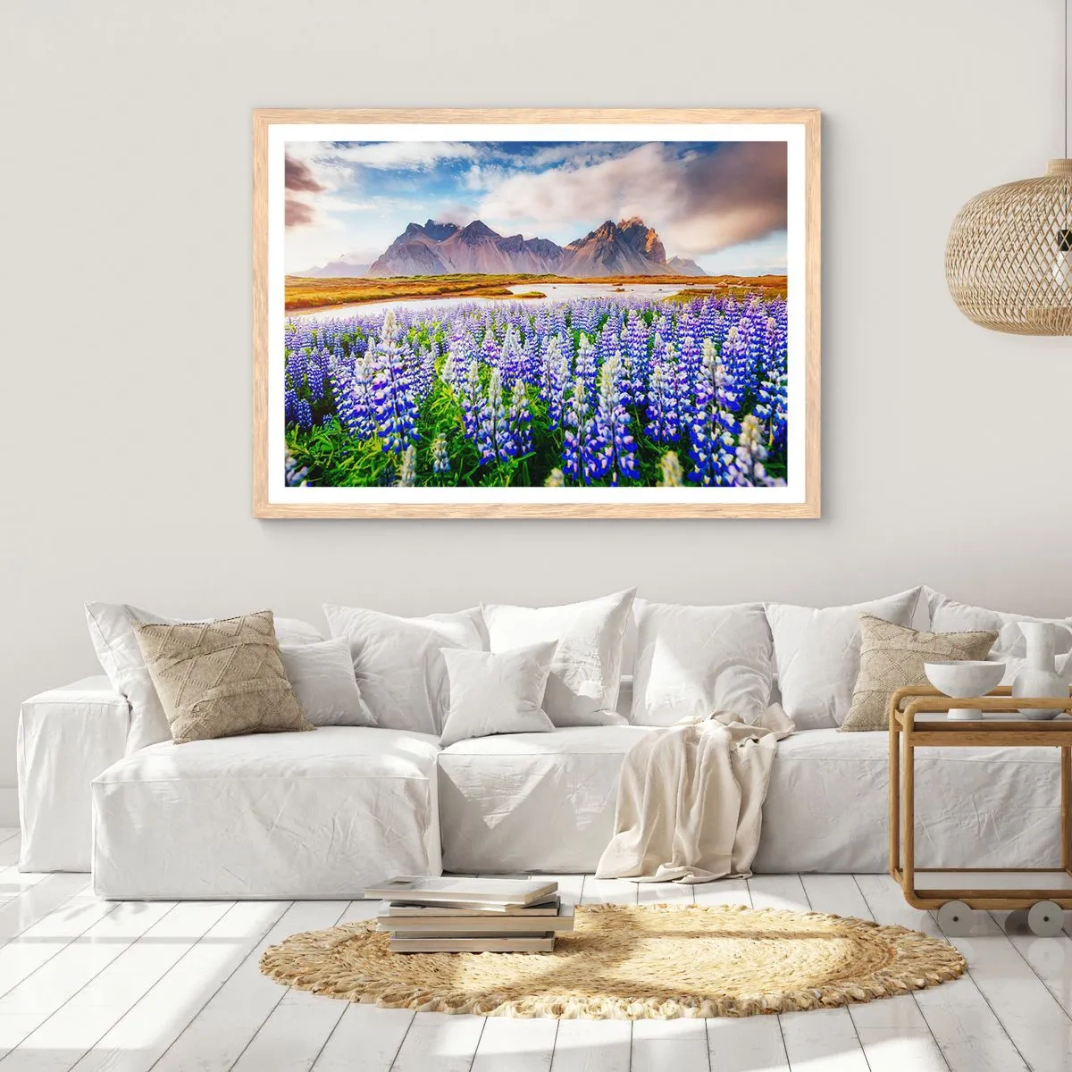 Plakat i ramme af lyst egetræ - Styrke og strenghed ved siden af blidhed - 100x70 cm