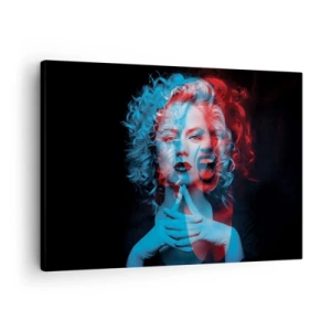 Lærredstryk - Billede på lærred - Dobbeltportræt af en kvinde i rødt og blåt - 70x50cm - Alter ego - Moderne vægdekoration til stue og soveværelse ARTTOR