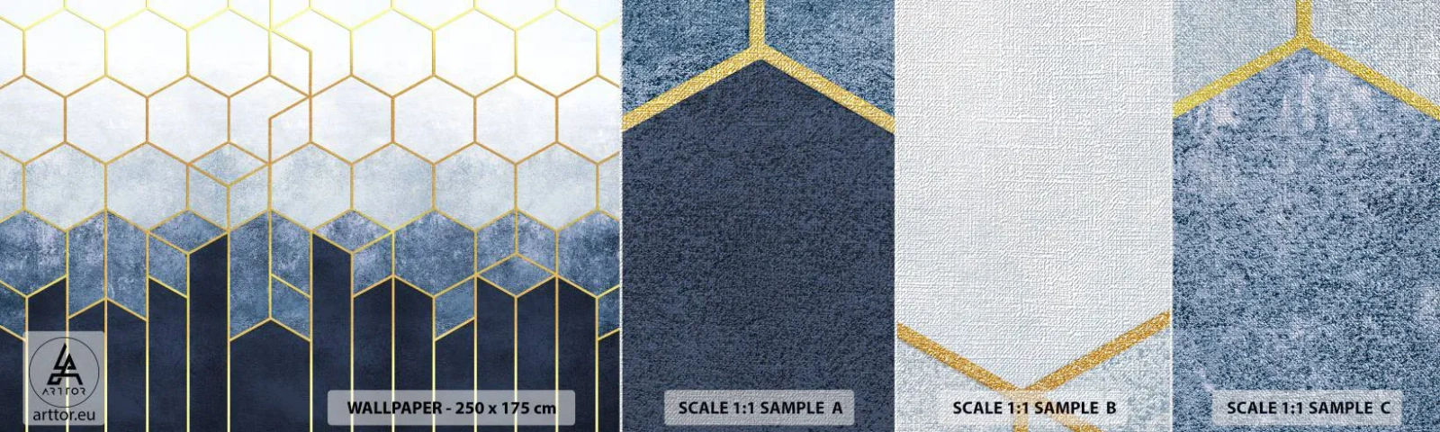 Prøve Fototapet Premium Canvas - Komposition i synkoperet rytme - Abstraktion, Stykke, Sekskant - 100x30 cm