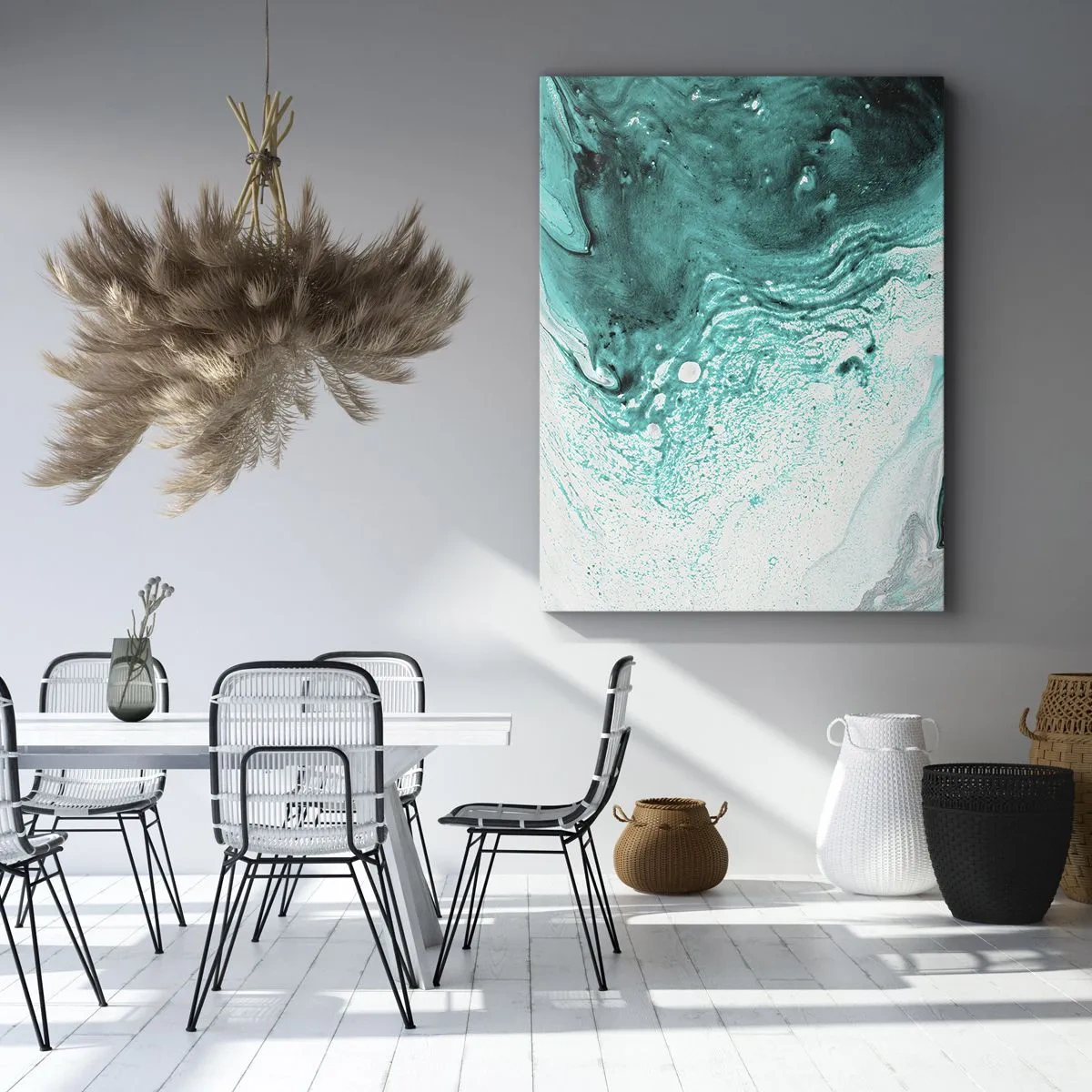 Lærredstryk - Billede på lærred - Opløses i hvidt og turkis - 50x70 cm