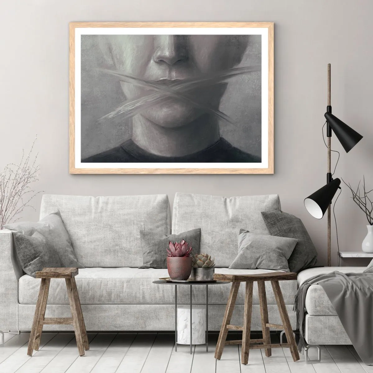 Plakat i ramme af lyst egetræ - Ikke et ord - 100x70 cm