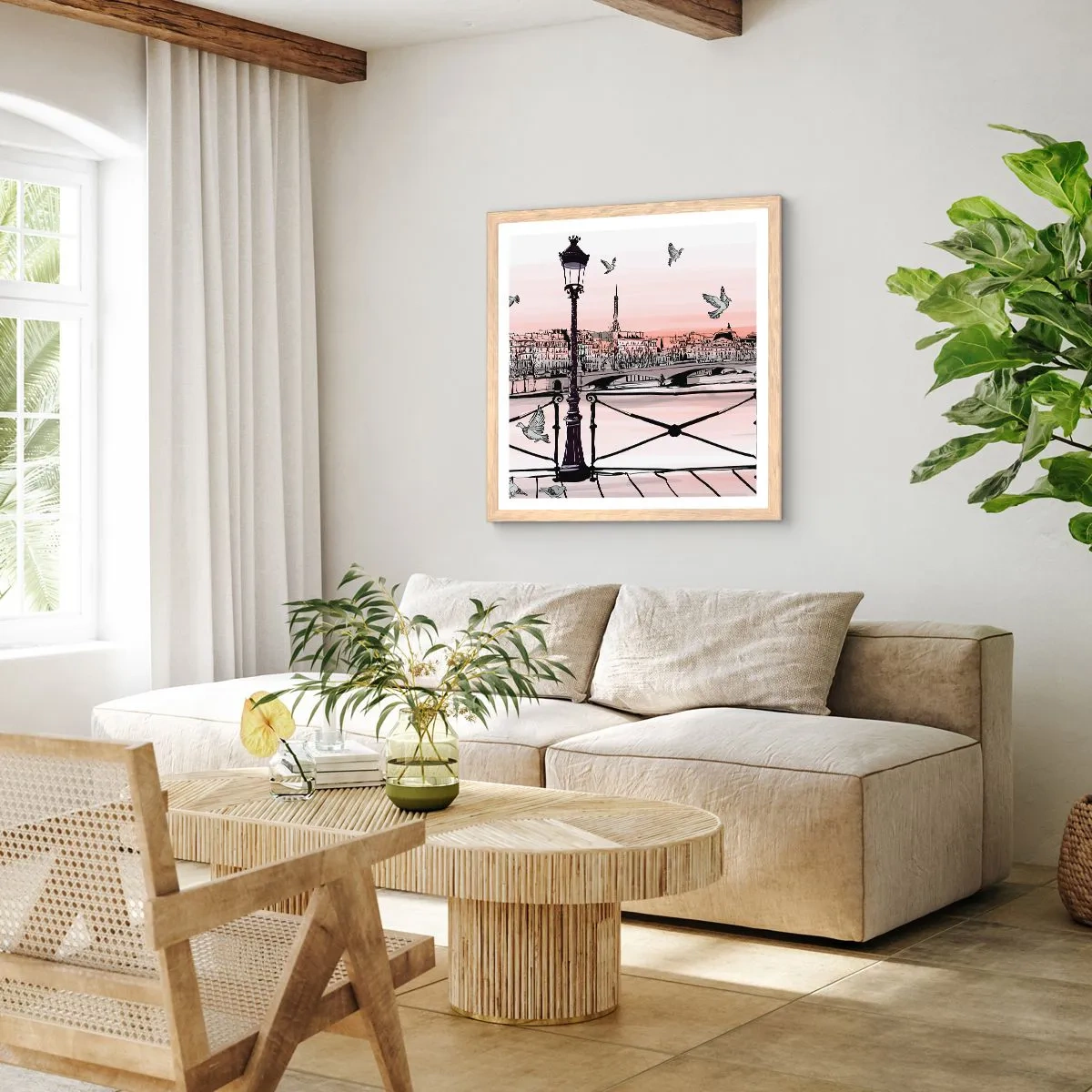 Plakat i ramme af lyst egetræ - Over Paris' hustage - 40x40 cm