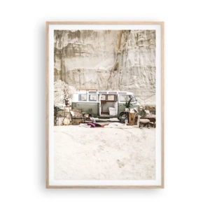 Plakat i ramme af lyst egetræ - Tid til at starte rejsen - 70x100 cm