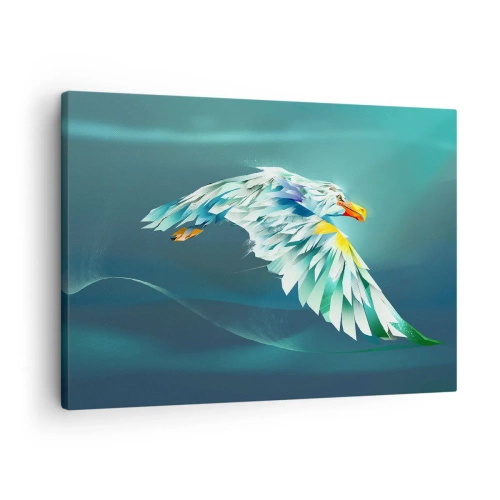 Lærredstryk - Billede på lærred - Abstrakt ørn i flugt mod en turkis himmel - 70x50cm - Den ørnelignende kraft i din flugt - Moderne vægdekoration til stue og soveværelse ARTTOR