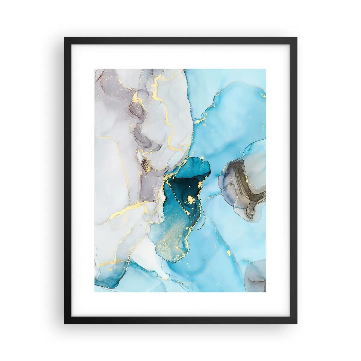 Plakat i sort ramme - En undersøgelse af mødet mellem grå og turkis - 40x50 cm