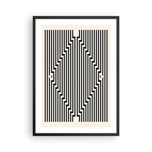 Plakat i sort ramme - Sorte og hvide linjer skaber en optisk illusion - 50x70cm - Geometrisk illusion - Moderne vægdekoration til stue og soveværelse ARTTOR