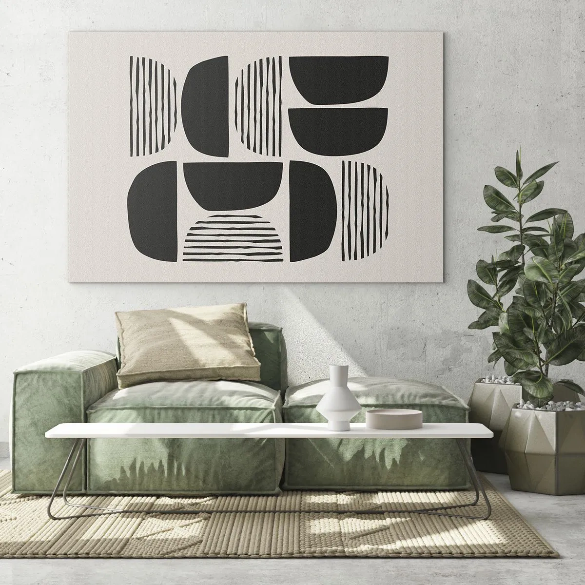 Billede på glas - Abstrakt komposition af geometriske former med linjer - 70x50cm - Halvhjertede arrangementer - Moderne vægdekoration til stue og soveværelse ARTTOR