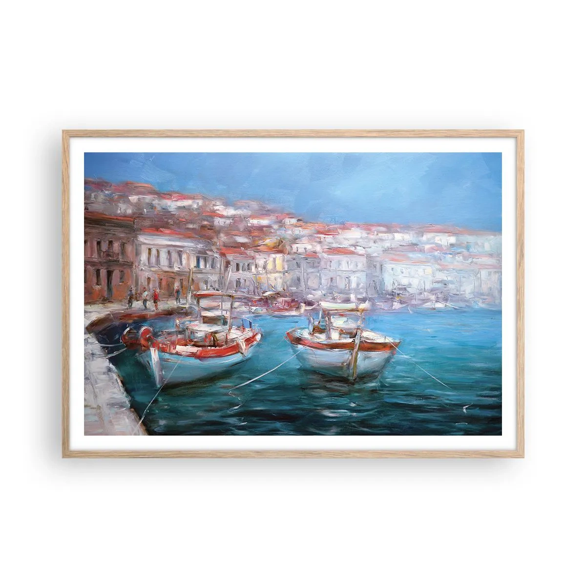 Plakat i ramme af lyst egetræ - Italiensk bugt - 100x70 cm