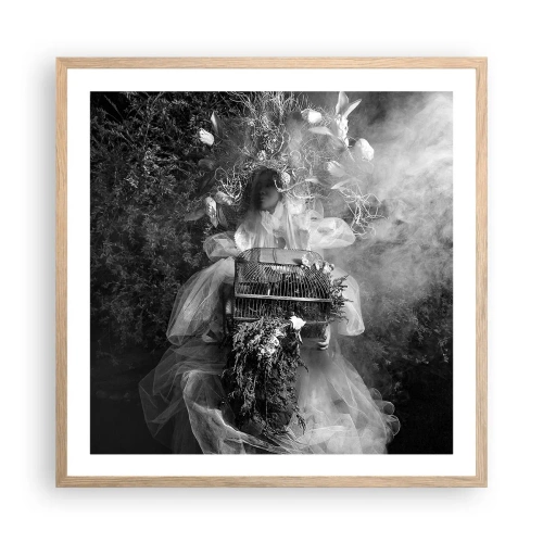 Plakat i ramme af lyst egetræ - Selve Moder - Naturen - 60x60 cm