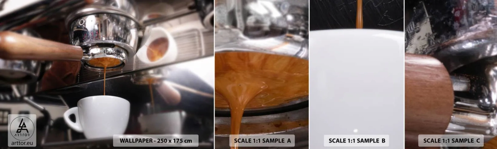 Fototapet Prøve Standard Eco - Et godt øjeblik på dagen - Kaffe, Kaffemaskine, Barista - 100x30 cm