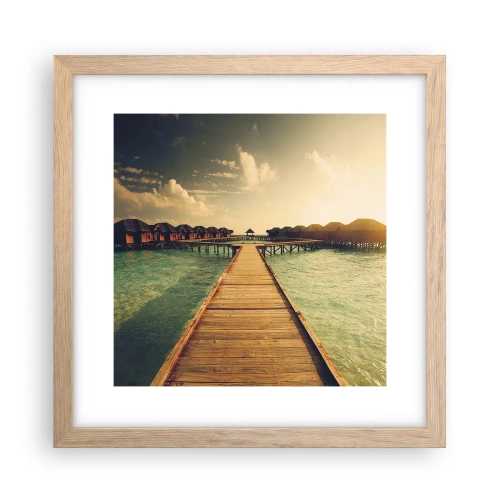 Plakat i ramme af lyst egetræ - En varm invitation - 30x30 cm