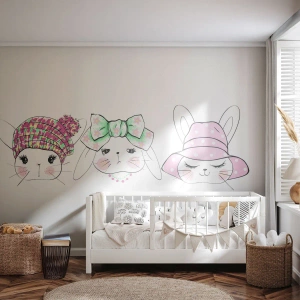Fototapet Standard Eco - Fine illustrationer af kaniner i udsmykket hovedbeklædning - 100x70cm - Eftertænksom, trist, glad - Moderne vægdekoration til stue og soveværelse ARTTOR