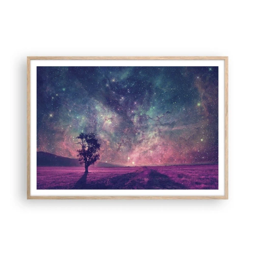 Plakat i ramme af lyst egetræ - Under en magisk himmel - 100x70 cm