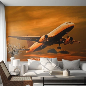 Fototapet Selvklæbende Deluxe Sticker - Flugten ind i solen - Fly, Rejse, Solnedgang - 450x315 cm