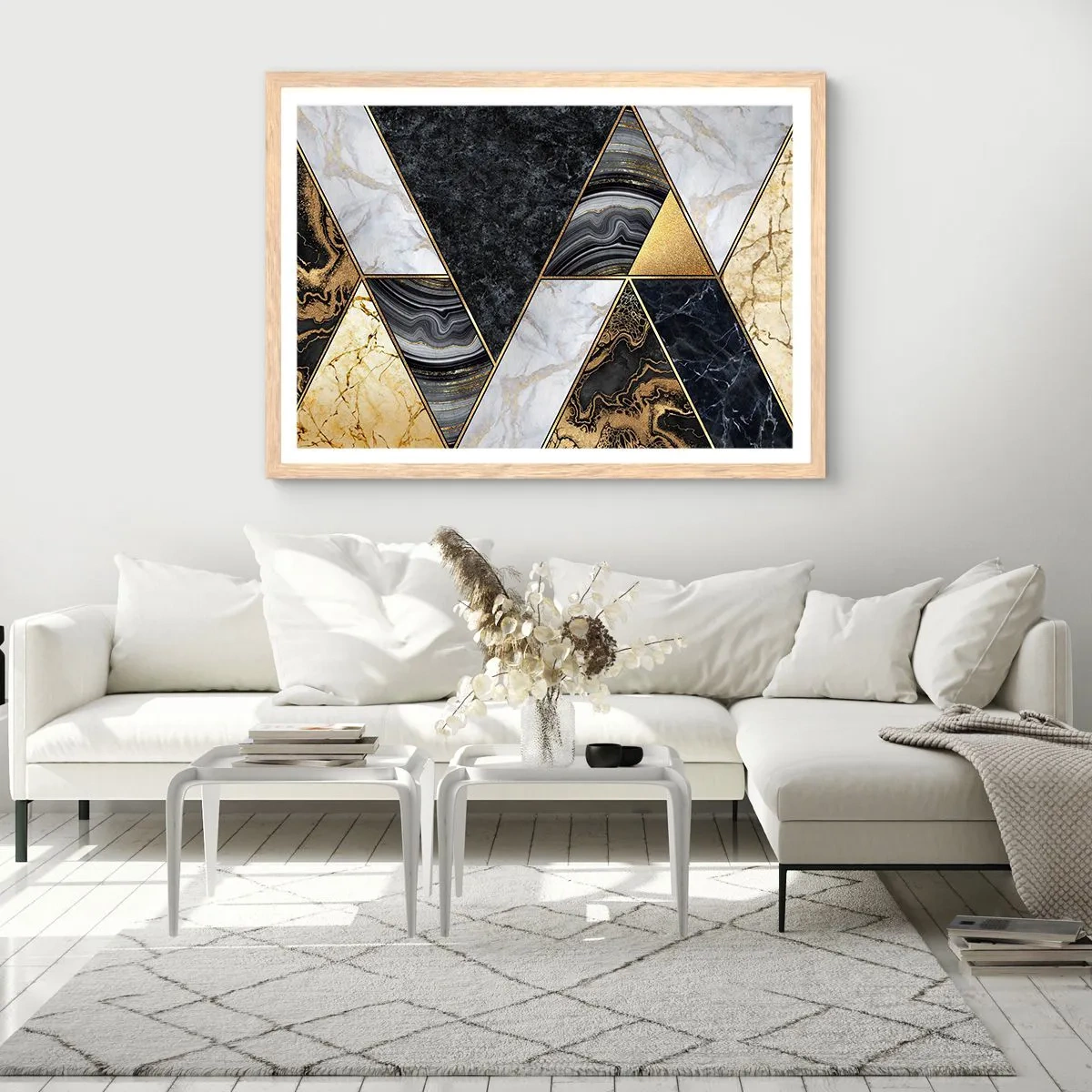 Plakat i ramme af lyst egetræ - Sten for sten - 50x40 cm